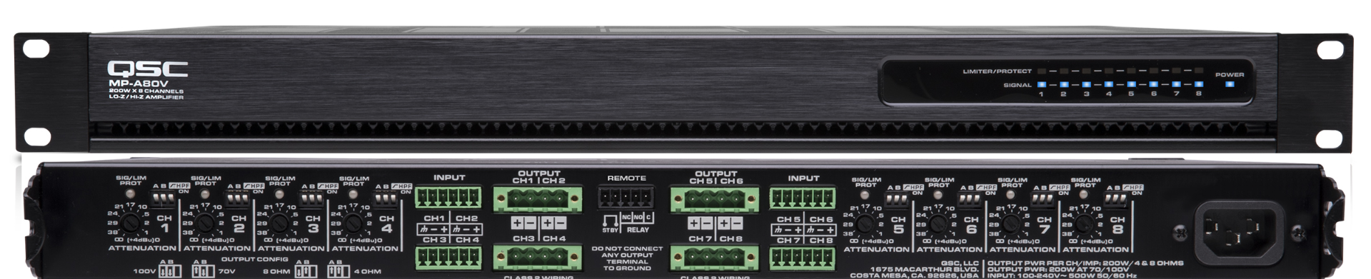 QSC MP-A80V - 200W 8-Channel Amplifier