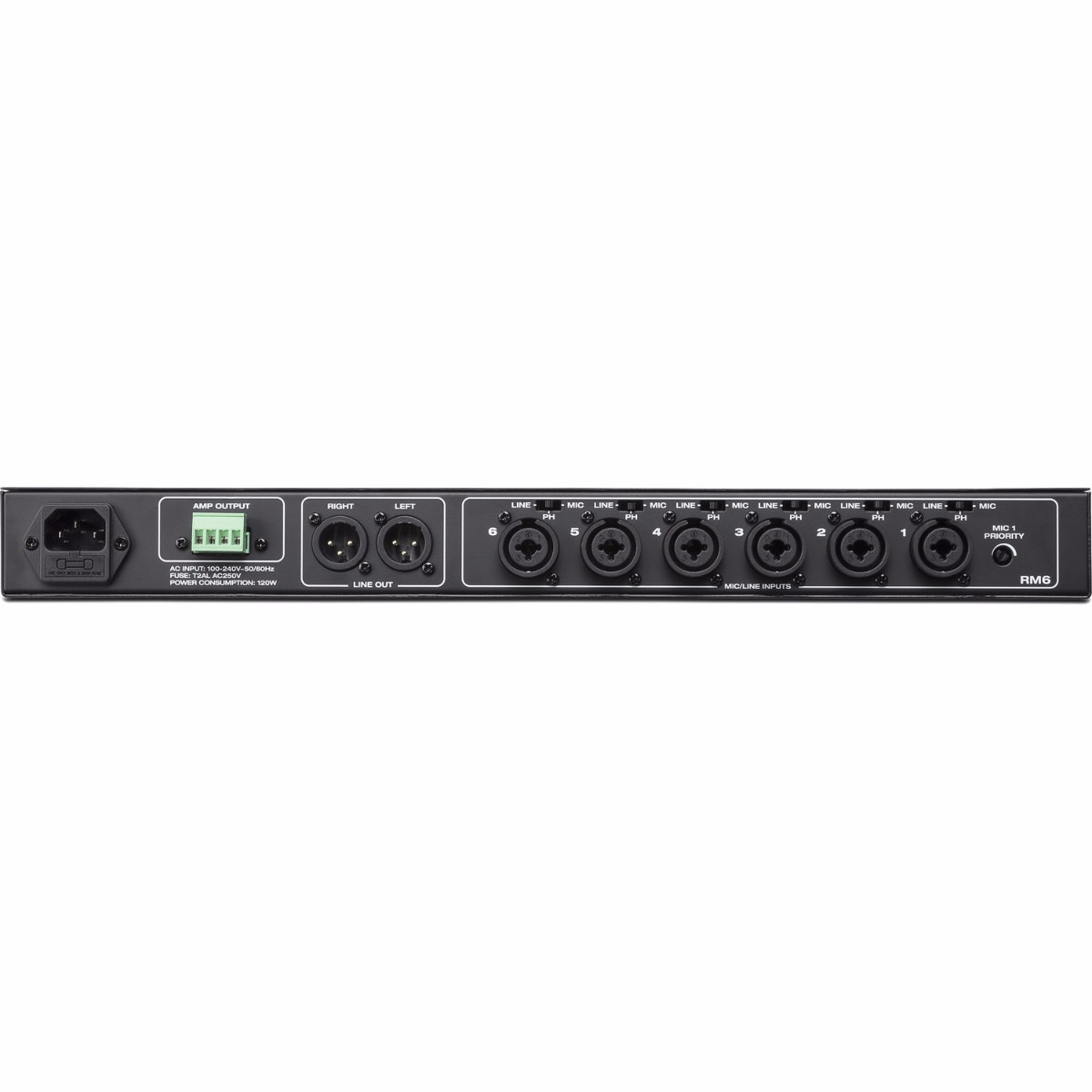 Rane RM6 - 6-Channel Mixer with Single-Channel 120W Power Amplifier